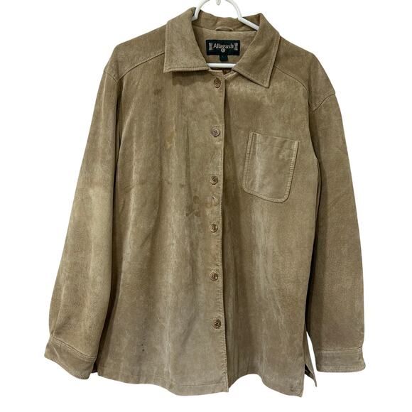 Allagash Vtg Womens Sz Large Tan Suede 100% Leather Button Down Jacket Y2K - Picture 1 of 6